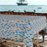 Marino Blåfisk – Akrylduk i linlook med maritimt mønster, 160 cm, ved sjøen