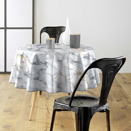 Marquina – Rund voksduk Ø 155 cm med marmormønster og metallic, miljø