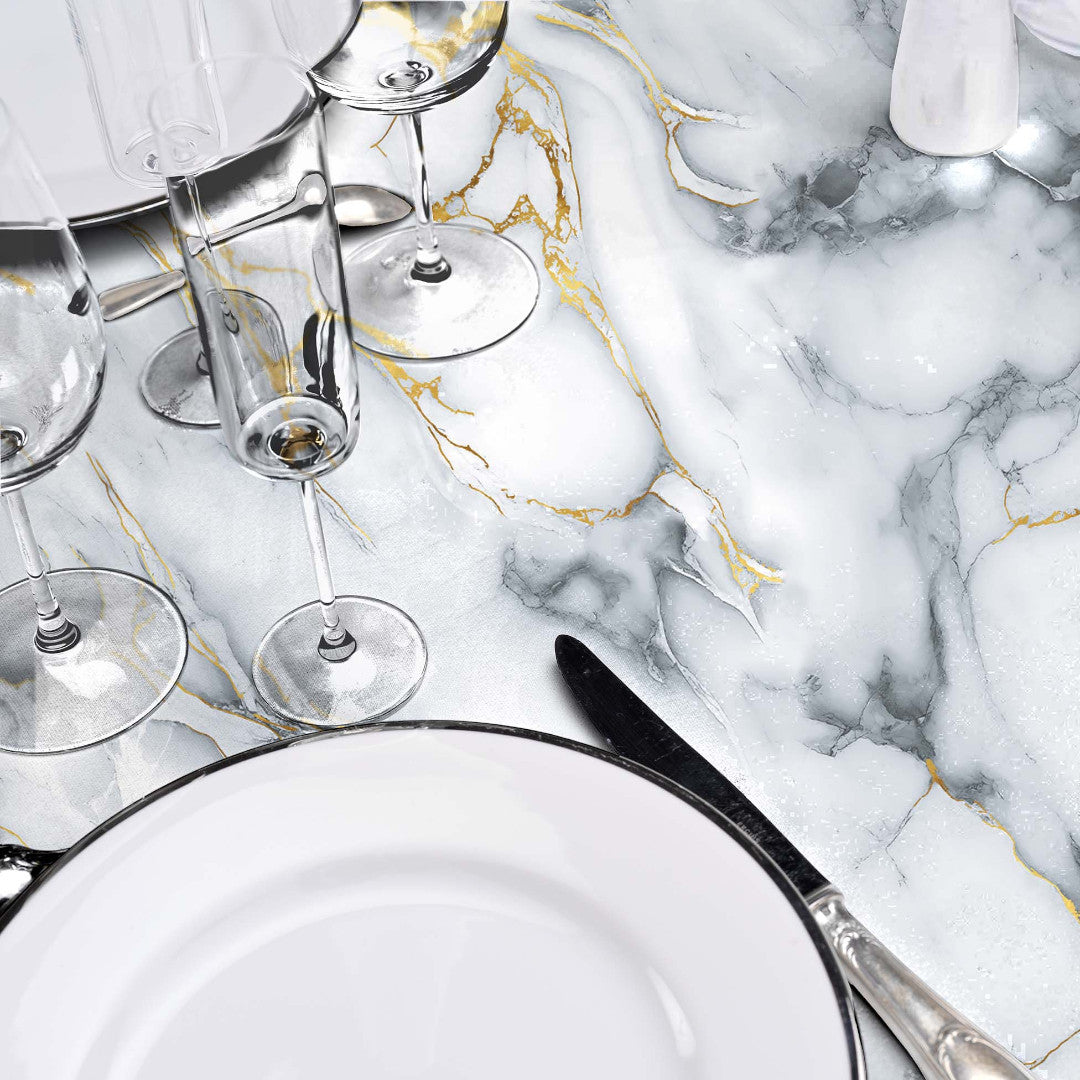 Marquina – Rund voksduk Ø 155 cm med marmormønster og metallic