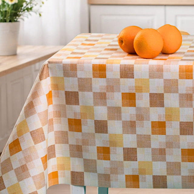 Mosaic Apricot – Rutete voksduk med tekstillook, hjørne