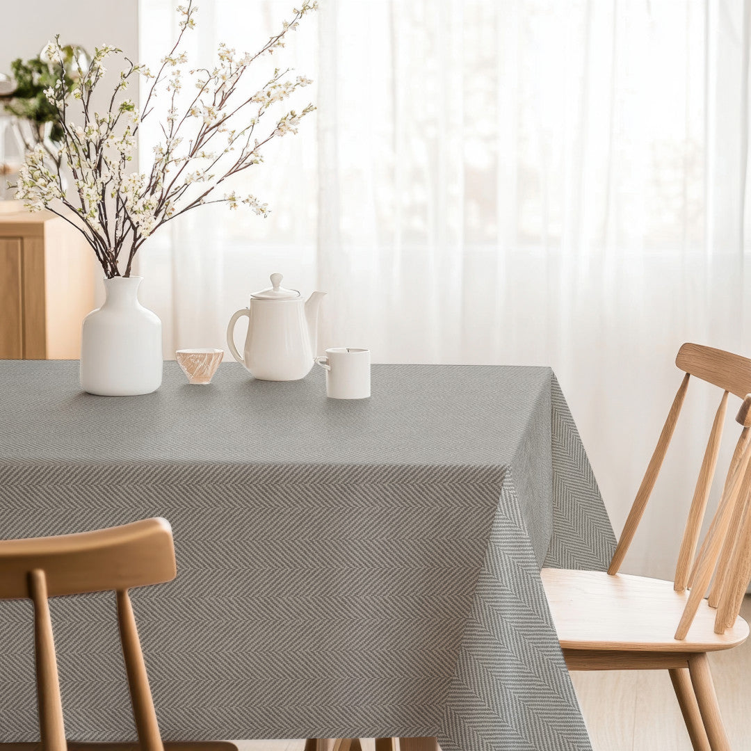 Nagore Gris – Akrylduk med klassisk fiskebensmønster, hjørne
