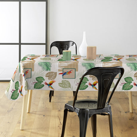 Natis – Tropisk voksduk med papegøyer og palmeblader miljø