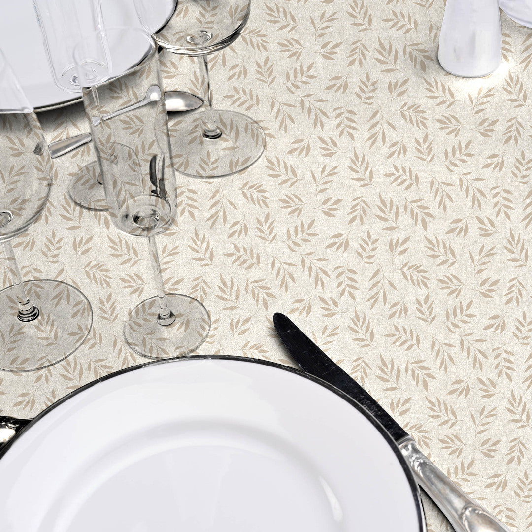 Naya Naturel – Glatt voksduk med linlook og diskret bladmønster, detaljer