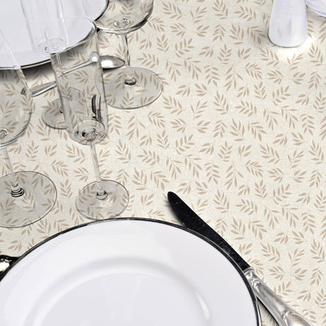 Naya Naturel – Glatt voksduk med linlook og diskret bladmønster, detaljer