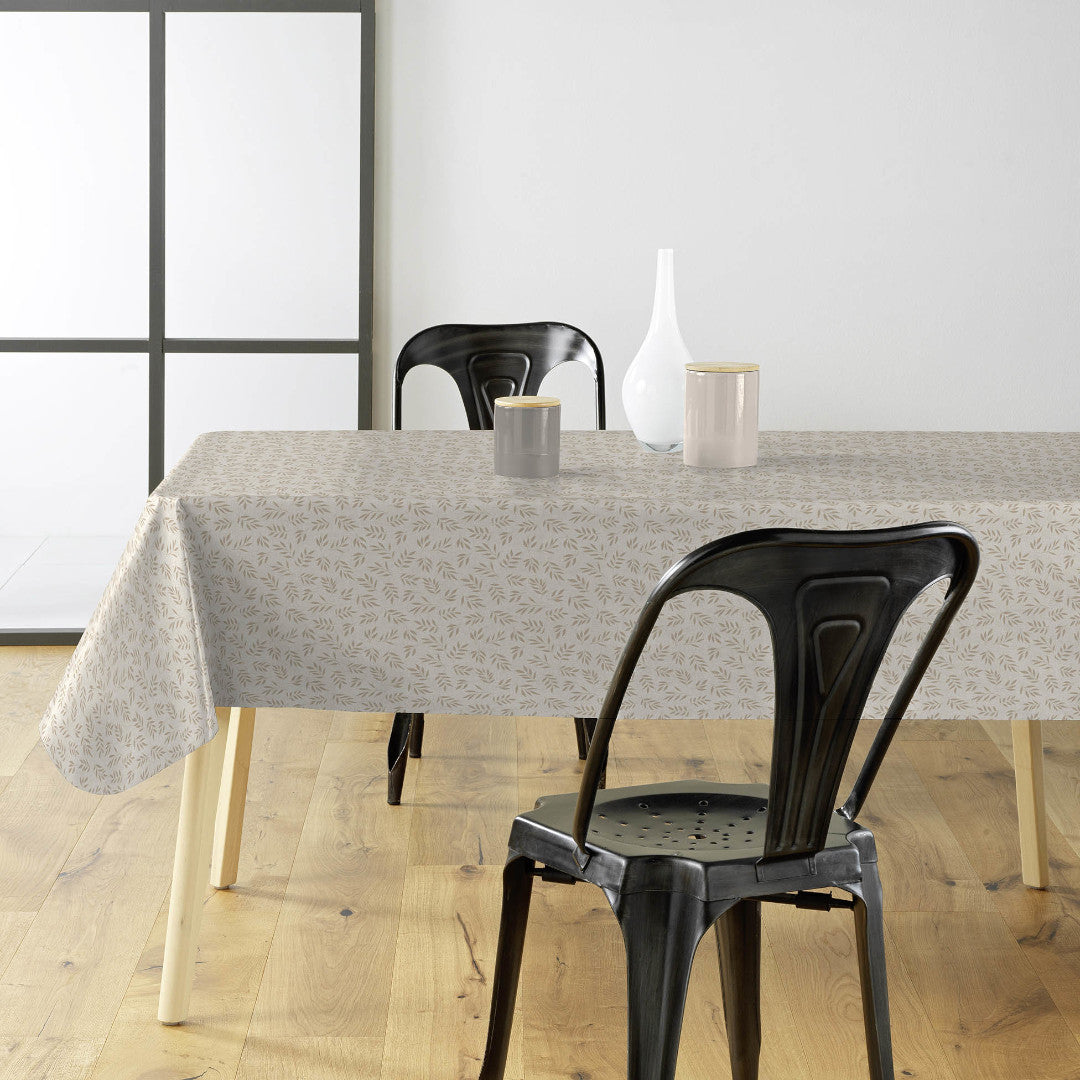 Naya Naturel – Glatt voksduk med linlook og diskret bladmønster, miljø