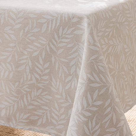 Naya Sauge – Bordduk i linlook med fint bladmønster – 140 x 240 cm, hjørne