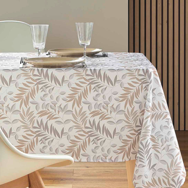 Nedelia Natural - 145 x 240 cm rektangulær duk med bladmønster