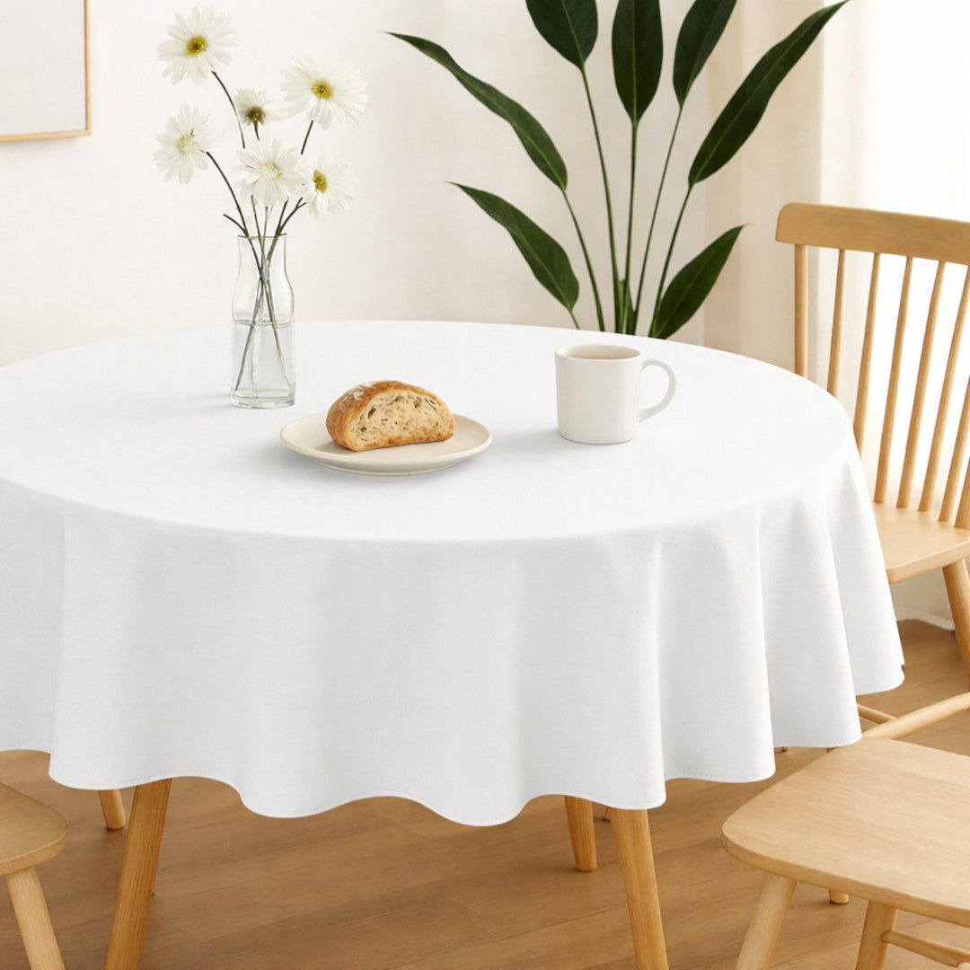 Nelson, ensfarget rund bordduk Ø 180, Hvit