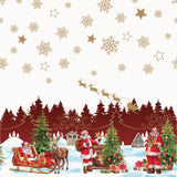 Nisseby – Hvit julevoksduk med julenisse og snødekt landskap, mønster