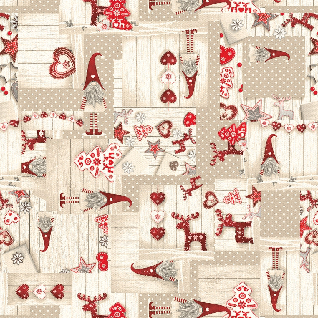 Nissehjerte – Juleakrylduk i nordisk julepatchwork, mønster