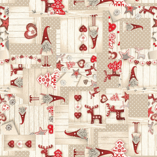 Nissehjerte – Juleakrylduk i nordisk julepatchwork, mønster