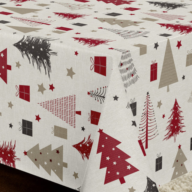 Nordfavn Arbres de Noël – Julevoksduk med juletrær og gaver