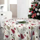 Nordfavn Arbres de Noël – Rund julevoksduk med juletrær og gaver, miljø