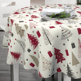 Nordfavn Arbres de Noël – Rund julevoksduk med juletrær og gaver