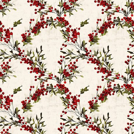 Nordfavn Bessie – Juleakrylduk med røde bær og grønne greiner, mønster