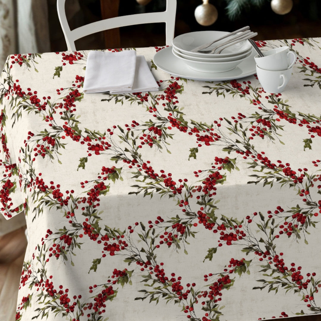 Nordfavn Bessie – Juleakrylduk med røde bær og grønne greiner, nærbilde
