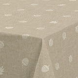 Nordfavn Bolota Beige – Voksduk med eikenøtter og blader i lintrykk, hjørne