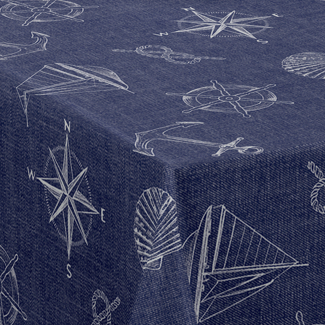 Nordfavn Captain – Blå voksduk med maritime motiver, hjørne