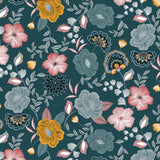 Nordfavn Chouchou Petrol – Voksduk med dekorativt blomsterprint, mønster