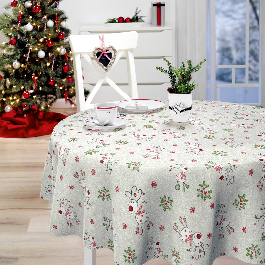 Nordfavn Ciervos Navidad – Rund julevoksduk med søte reinsdyr