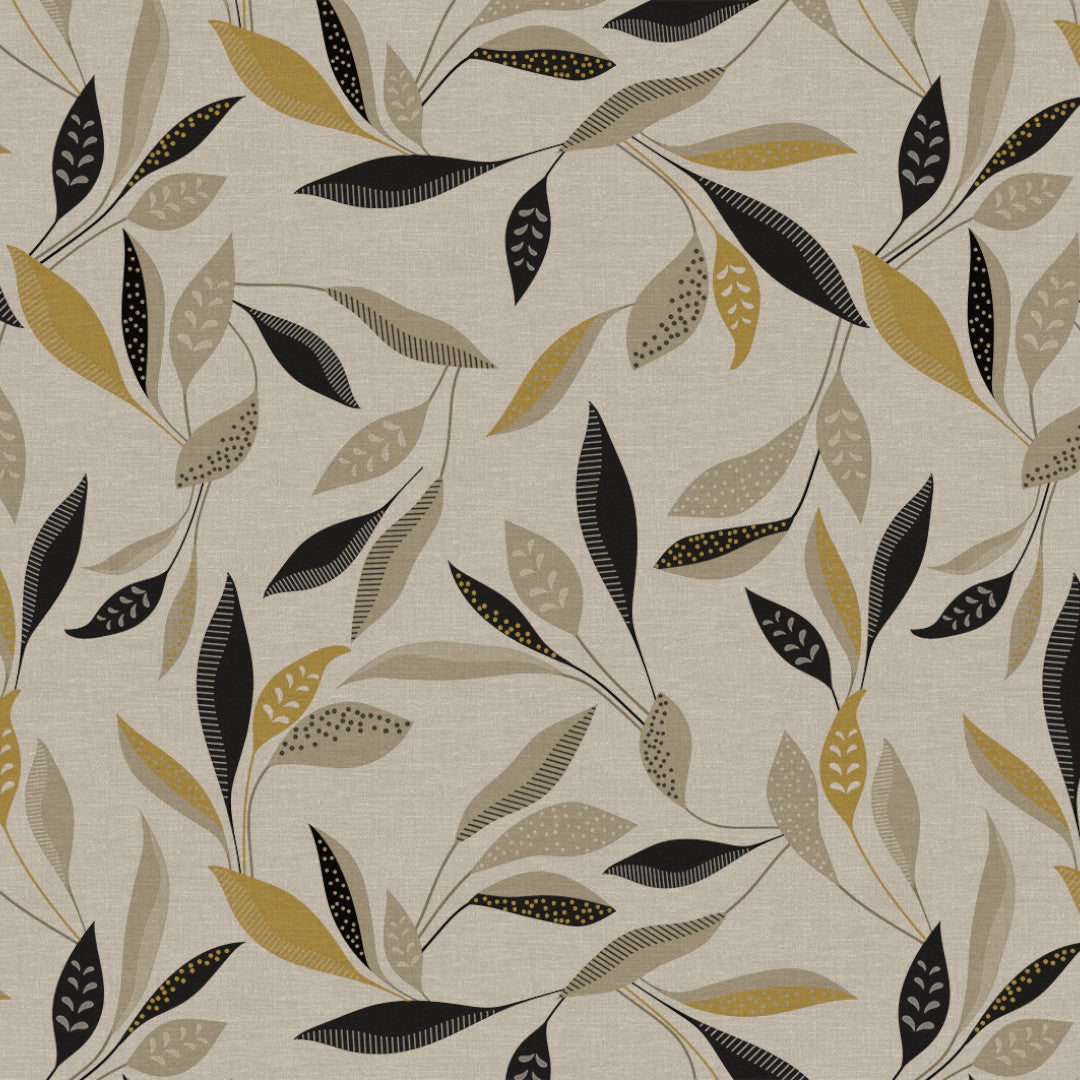 Nordfavn Class Beige – Voksduk med grafisk bladmotiv rund