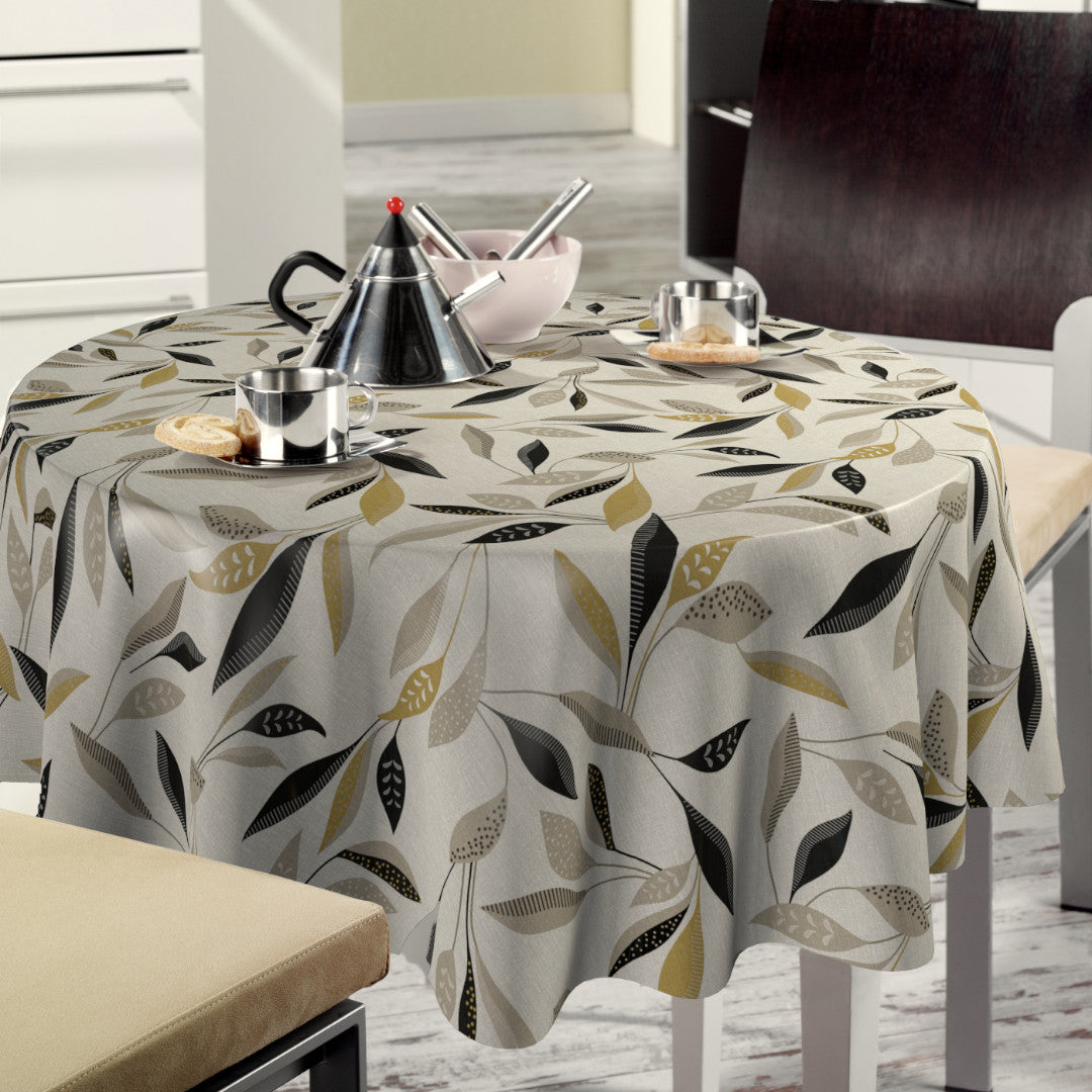 Nordfavn Class Beige – Voksduk med grafisk bladmotiv