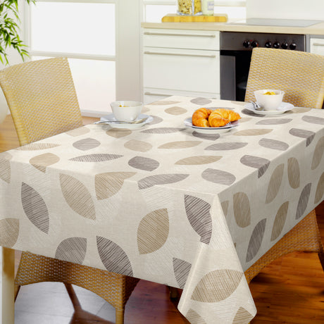 Nordfavn Cocoon Beige – Voksduk med grafisk bladmotiv