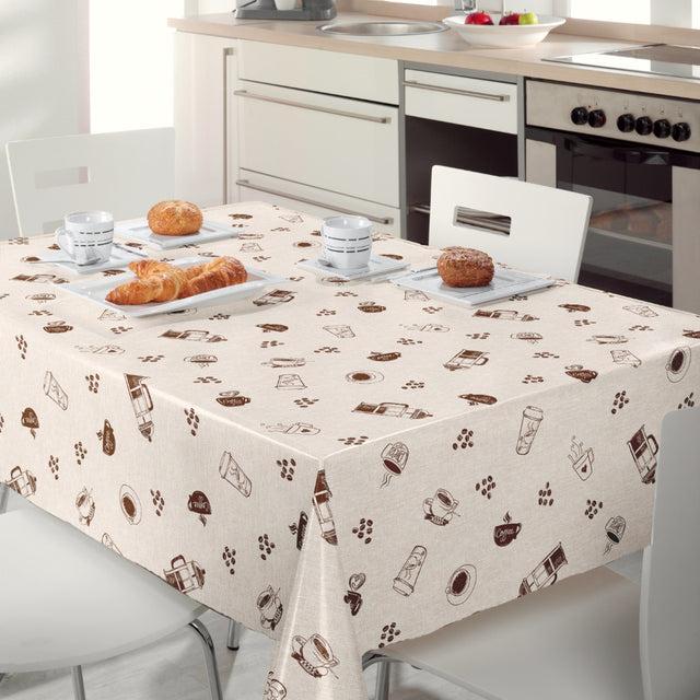 Nordfavn Coffee Time Beige – Voksduk med hyggelig kaffemotiv, miljø