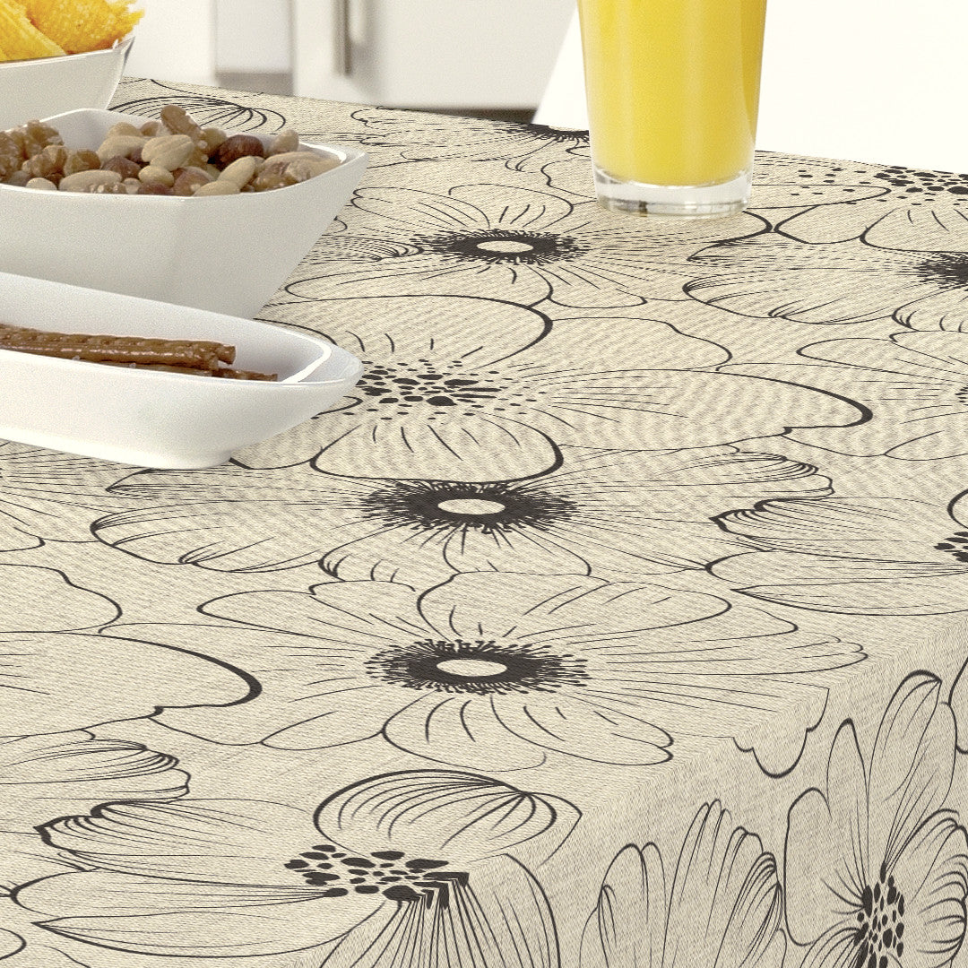 Nordfavn Cologne Beige – Voksduk med strekblomst i lintrykk, detaljer