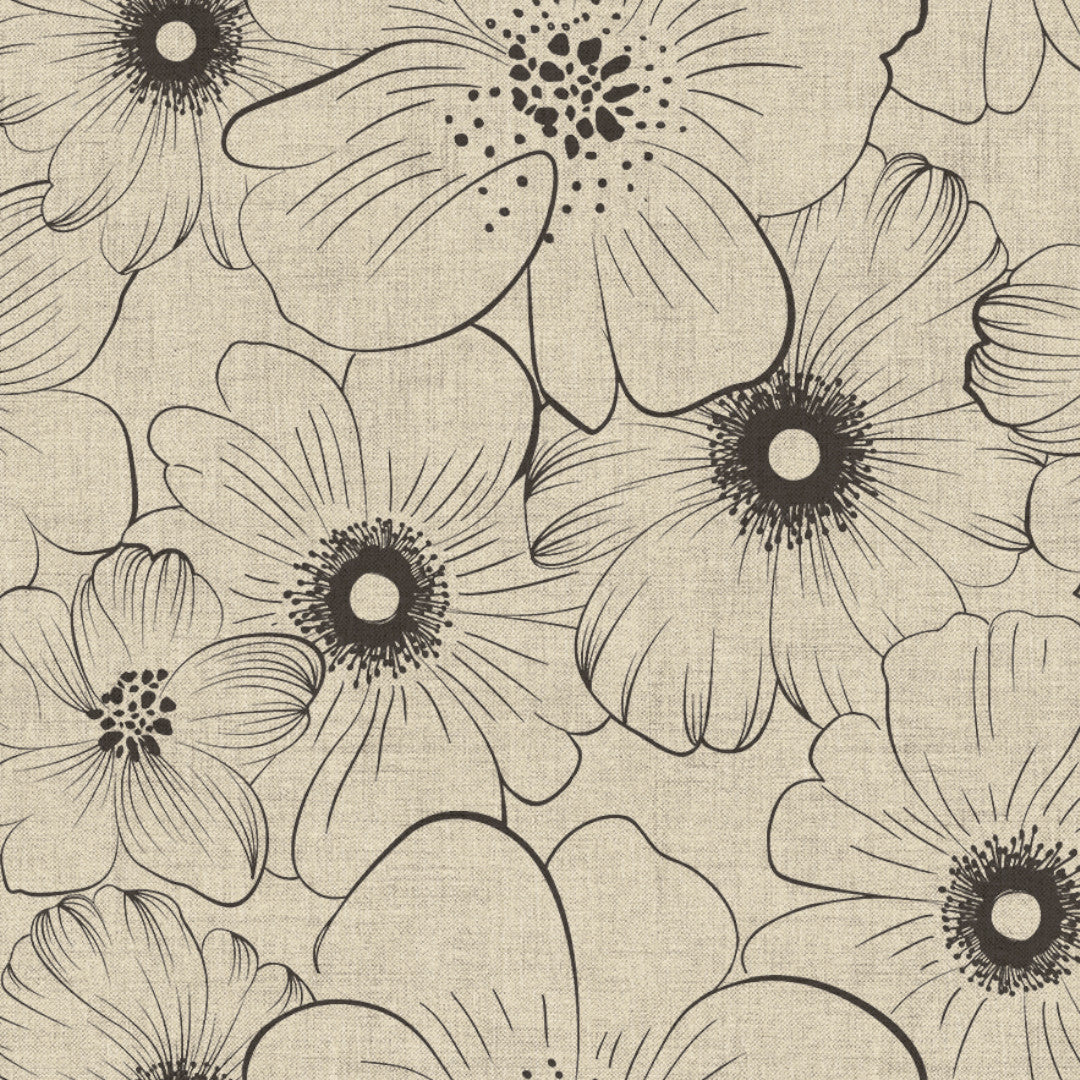 Nordfavn Cologne Beige – Voksduk med strekblomst i lintrykk, mønster