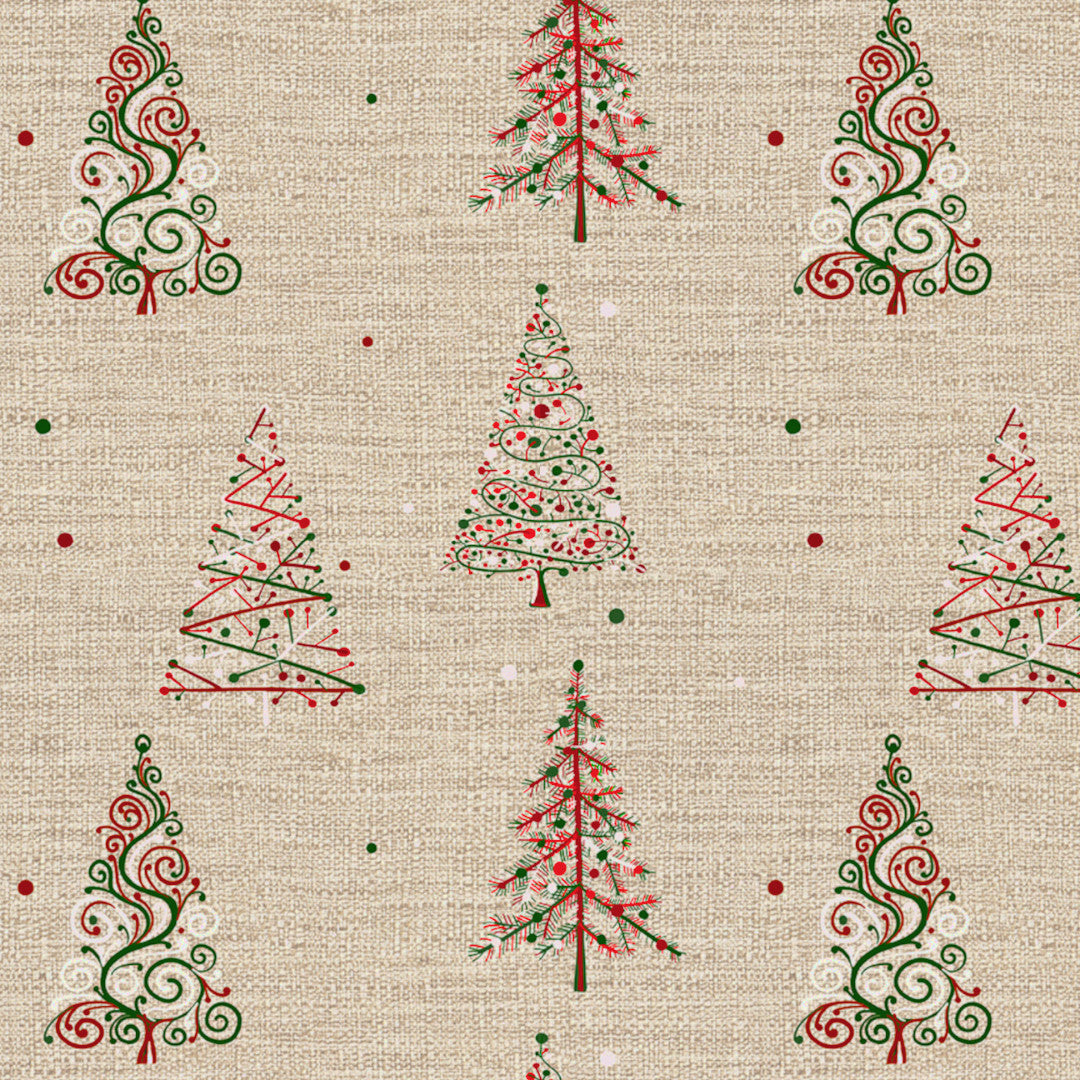 Nordfavn Crisp – Juleakrylduk med juletrær i rødt og grønt, mønster