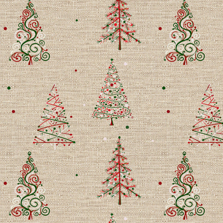 Nordfavn Crisp – Juleakrylduk med juletrær i rødt og grønt, mønster