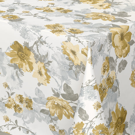 Nordfavn Elisabeth Gul – Voksduk med romantisk blomstertrykk hjørne