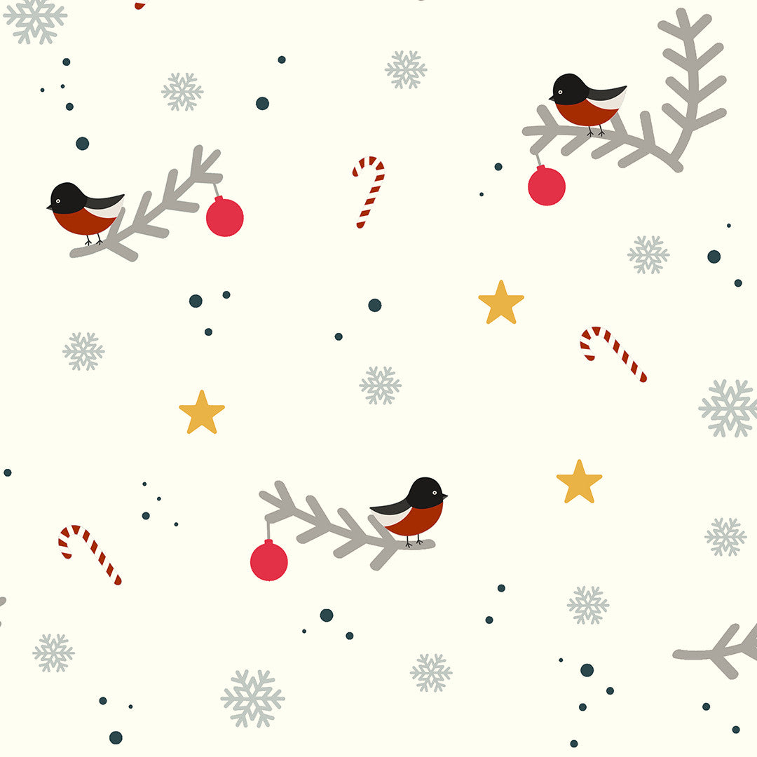 Nordfavn Eve – Juleakrylduk med små fugler og greiner, nærbilde, mønster