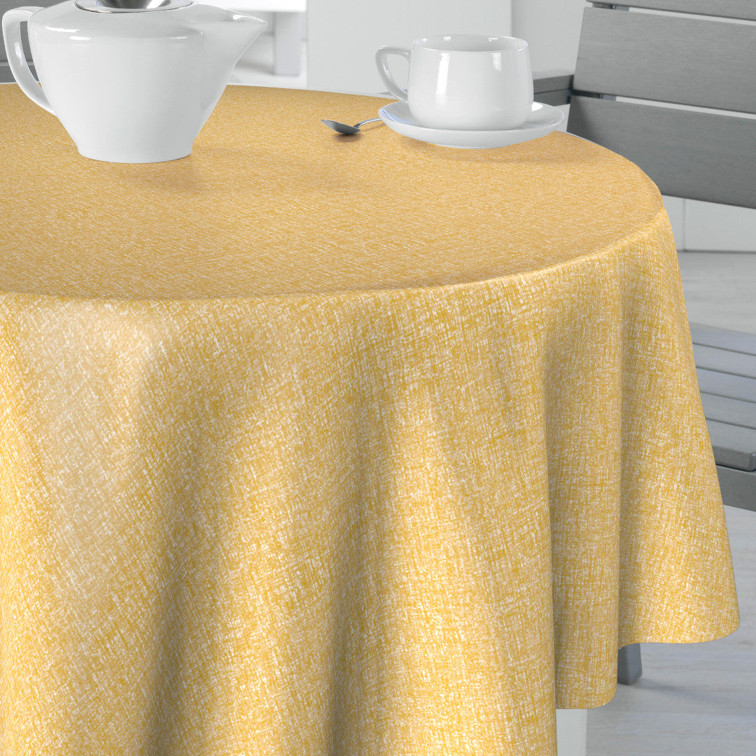 Nordfavn Fine Weave Mustard – Glatt runde voksduker med strikk med diskret tekstiluttrykk