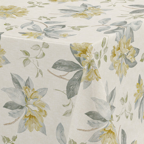 Nordfavn Fruehling Gul – Voksduk med elegant blomstertrykk hjørne