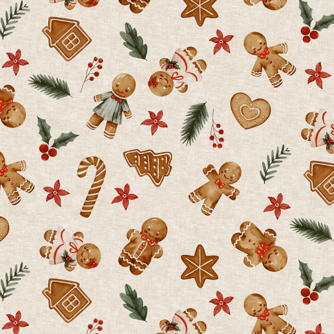 Nordfavn Gingerbread Lyst linlook – Julevoksduk med pepperkaker, mønster
