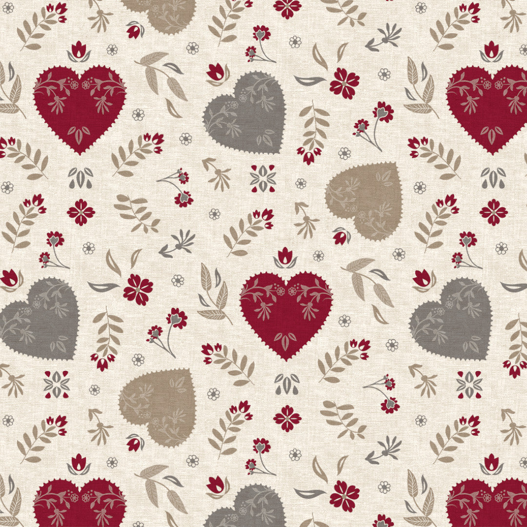 Nordfavn Hati Natur – Voksduk med dekorativt hjertemønster mønster