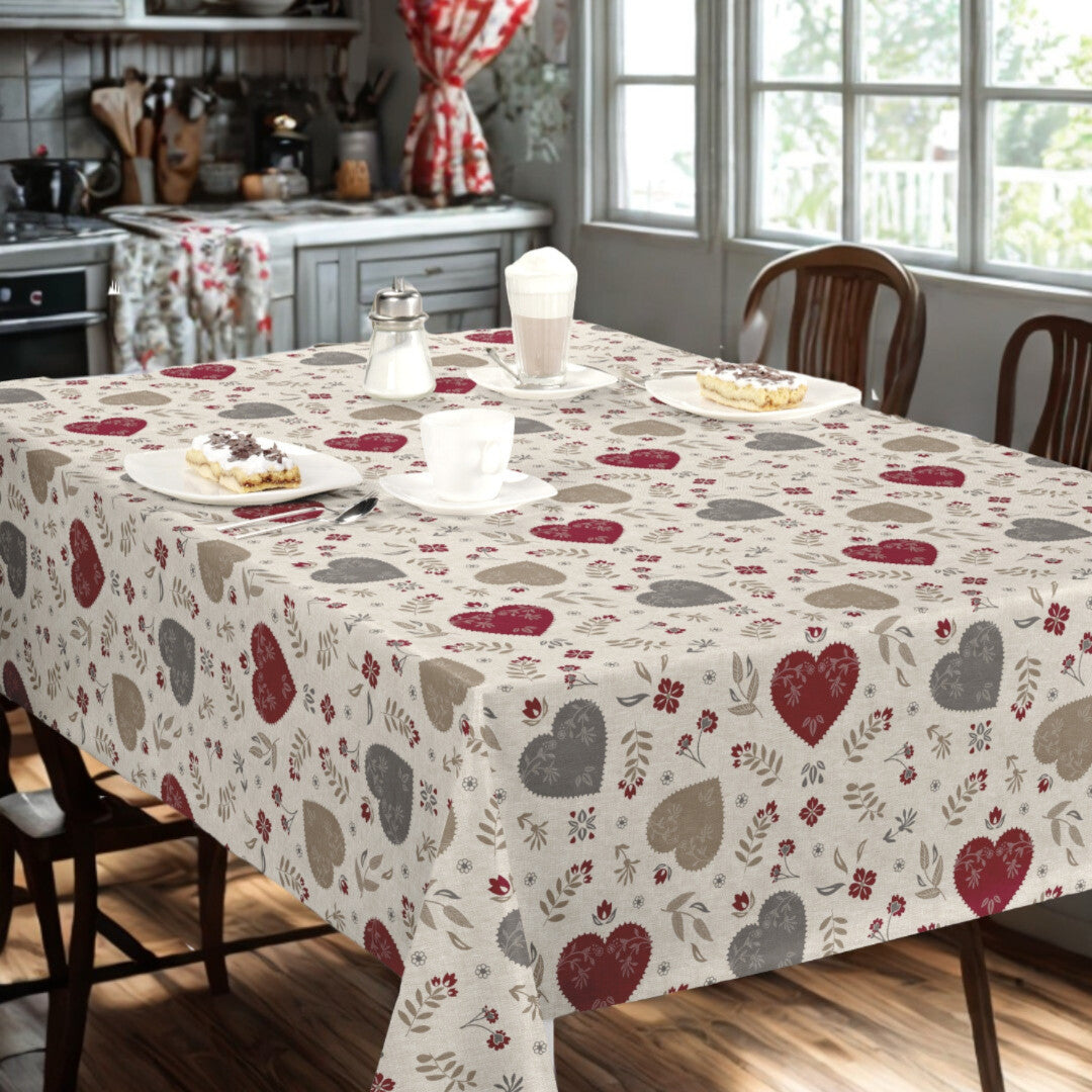 Nordfavn Hati Natur – Voksduk med dekorativt hjertemønster romantisk miljø