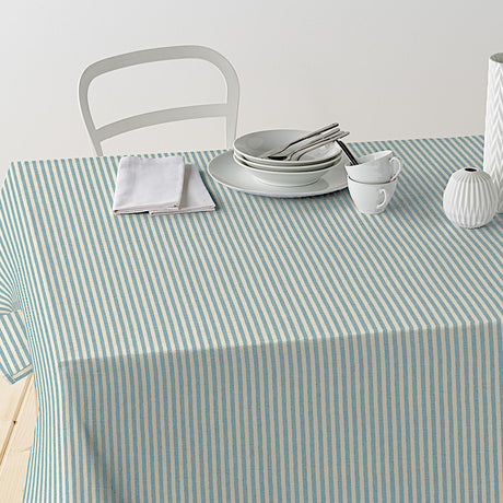Nordfavn Ibiza Støvet Blå – Akrylduk i linlook med tverrgående striper, bord