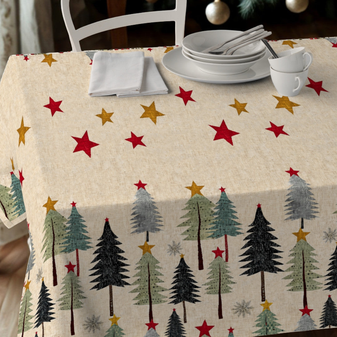 Nordfavn Joy – Juleakrylduk med juletrær og stjerner, nærbilde