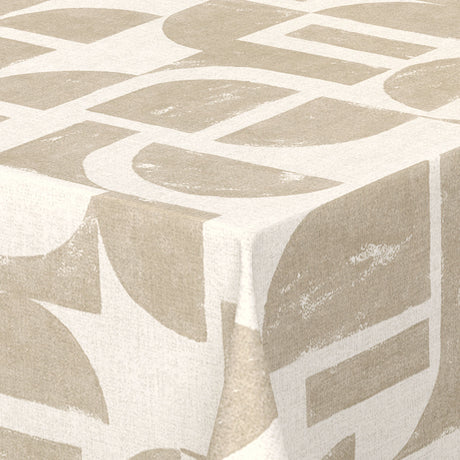 Nordfavn Manu Beige – Voksduk med grafisk mønster i lintrykk, hjørne