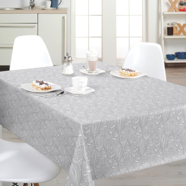 Nordfavn Nordic Leaf Grey – Voksduk med stilisert bladmønster, miljø