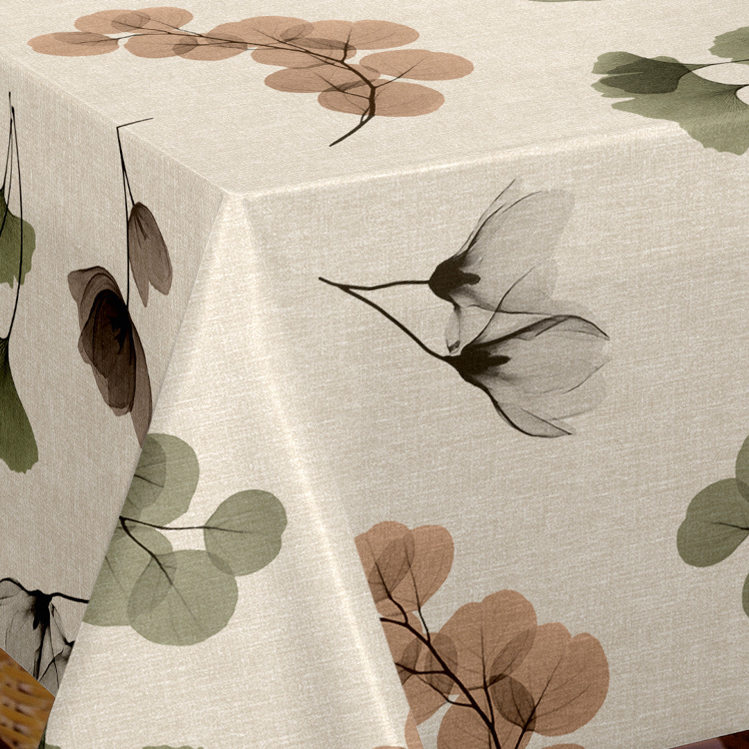 Nordfavn Organza Natur – Voksduk med lett blomster- og bladmotiv hjørne