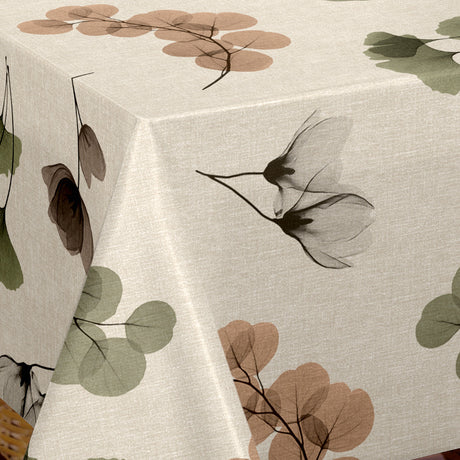 Nordfavn Organza Natur – Voksduk med lett blomster- og bladmotiv hjørne