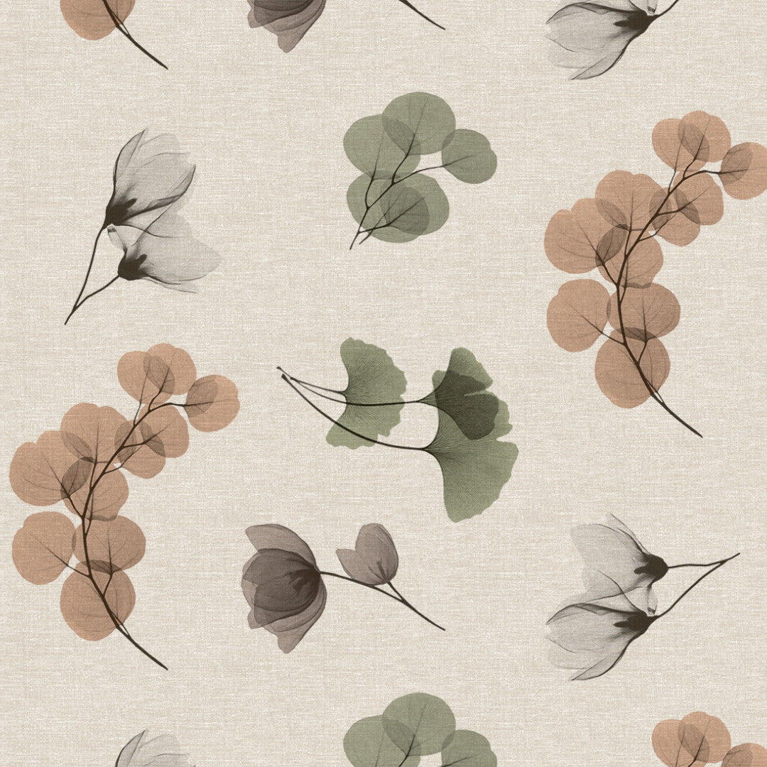 Nordfavn Organza Natur – Voksduk med lett blomster- og bladmotiv miljø