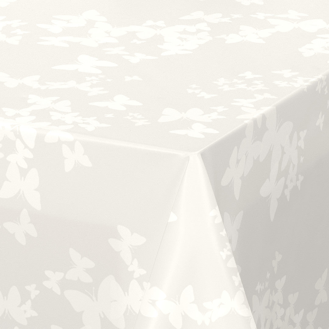 Nordfavn Papillons Perlemorshvit – Voksduk med hvite sommerfugler, hjørne