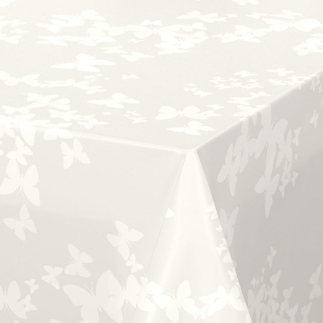 Nordfavn Papillons Perlemorshvit – Voksduk med hvite sommerfugler, hjørne