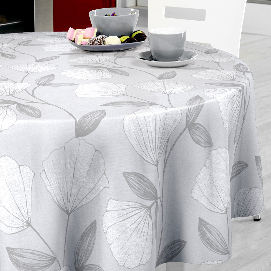 Nordfavn Shell Grå Sølv – Voksduk med elegant bladmotiv rund