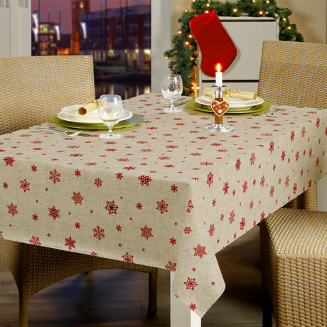 Nordfavn Snowflakes – Julevoksduk med røde snøfnugg og iskrystaller, miljø